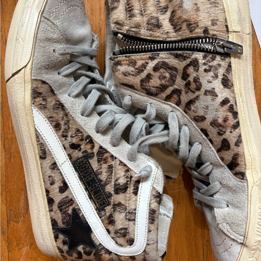 Golden Goose Leopard and Gray High-Top Sneakers